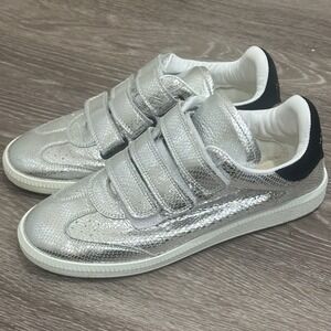 Isabel Marant Beth Metallic Silver Lizard Embossed Goat Leather Sneaker 7 Luxury